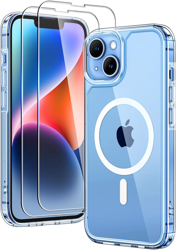 TAURI 3 in 1 Magnetic iPhone 13 Case - Compatible with MagSafe with 2X Screen Protectors - Clear 6.1"