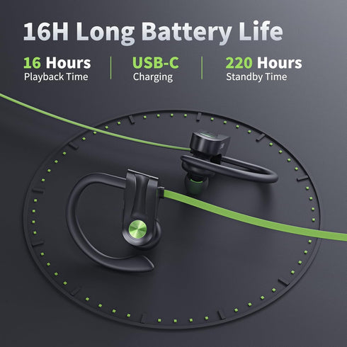 Bluetooth Headphones, Wireless Earbuds IPX7 Waterproof with 16Hrs Playtime, Stereo Bass Headsets with Mic