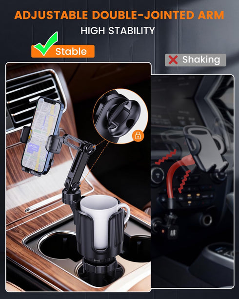 Easkkty 2 1 Cup Phone Holder for Car with Expandable Base, Upgraded in Hands Free Cellphone Holder Cupholder Car Mount