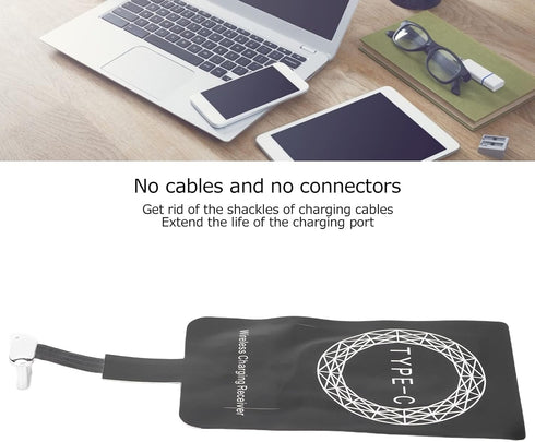 Qi Type C Ultra Thin Charging Receiver, Type C DC 5V/800mA Universal Charger Adapter for Mobile Phone