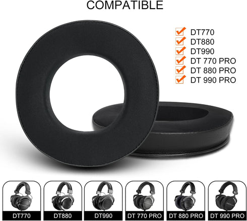 GVOEARS Cooling Gel Ear Pads Cushions, Replacement Ear Pads for Beyerdynamic DT770, DT880, DT990, DT 770 PRO, DT 880 PRO, DT 990 PRO Headphones Sport Fabric Exterior,Cooler for Longer (Black)