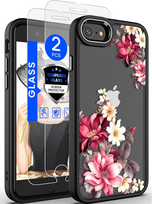 Dretal Case for iPhone SE 2022/2020, iPhone 8/7, Military Grade Drop Tested, Slim Flower Protective Cover, Safflower