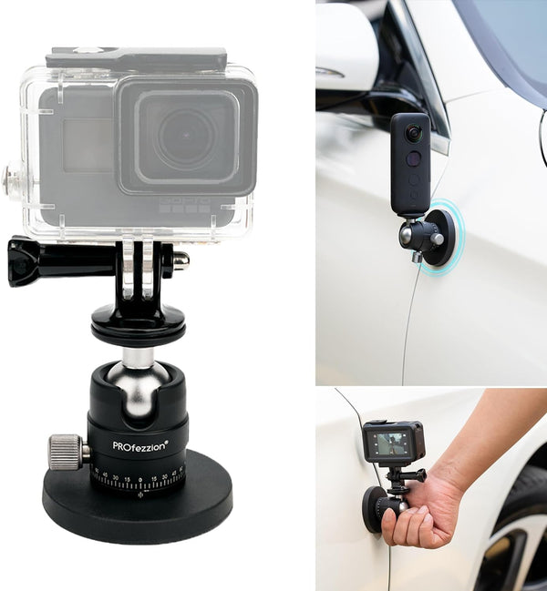 PROfezzion Magnetic Mount Base Stand Kit with Deluxe Ball Head for GoPro Hero, DJI Osmo, AKASO, Insta360 Action Cameras