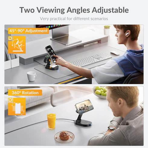 iDsonix 3 in 1 Mag-Safe Charger Stand, Fast Wireless Charger Station for Apple Devices, Adjustable Stand, LED Light
