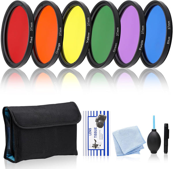 CASYDYEN 6-Piece Full Color Lens Filter Kit 37 mm for DSLR Cameras Includes