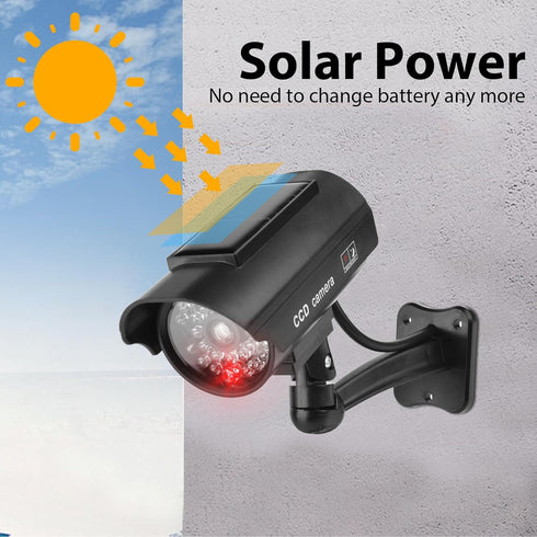 Solar Powered Fake Security Camera with Red LED Light Flashing, Easy to Install for Indoor/Outdoor Use