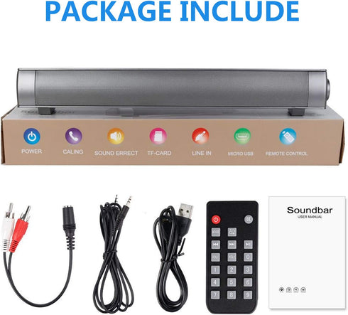 TOPROAD Sound Bar, Wired and Wireless Bluetooth 5.0 Speaker with Built-in Mic for Cell Phone/Tablet/Projector