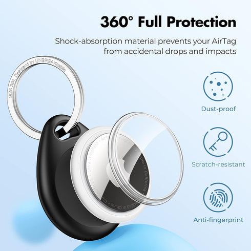 UNBREAKcable Apple AirTag Holder - 4 Pack, Waterproof TPU Shell Protective Case with Stainless Steel Keychain
