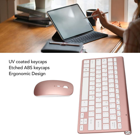 Keyboard Mouse Set, 2.4G, 78 Keys, USB Thin Etched Keycaps, Mute, Ergonomic Design, QWERTY for PC, Laptop (Rose Gold)