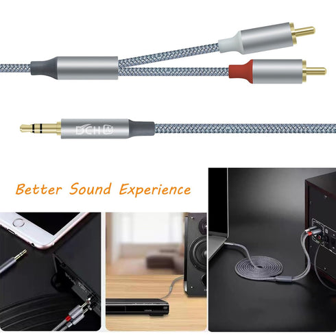 3.5mm to RCA Audio Cable 4ft, 2 Male RCA Aux Cord Adapter for Speaker Stereo Car Subwoofer, Gold Plated