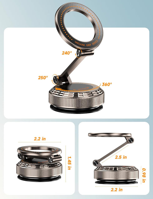 visnfa [105+LBS 3800gf 360 17 16 15 14 13 12 Pure Zinc Alloy Vacuum Magnetic Phone Holders for Your Car Suction