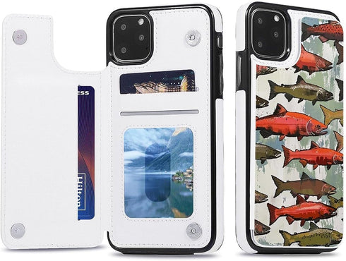 ZHANLEI 11 Salmon Printed Phone Wallet Case for iPhone Pro Max Case, Flip PU Leather Shockproof Phone Cases Cover