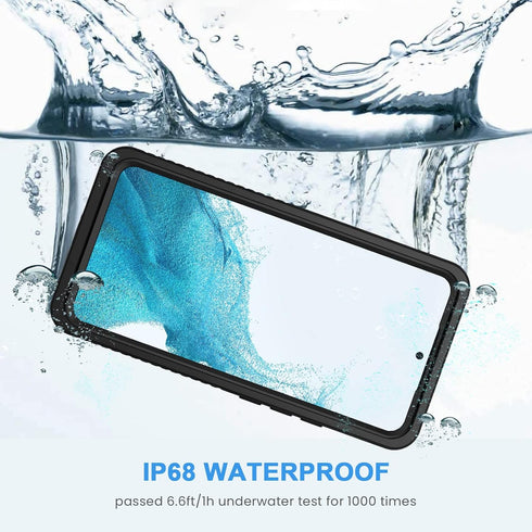 Lanhiem Waterproof Case for Samsung Galaxy S22 - IP68 Dustproof with Built-in Screen Protector, Heavy Duty Black/Clear