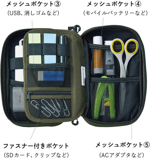 5 3.6 8.5, (A7765-11) LIHIT LAB Gadget Pouch, Double, x x Navy Blue