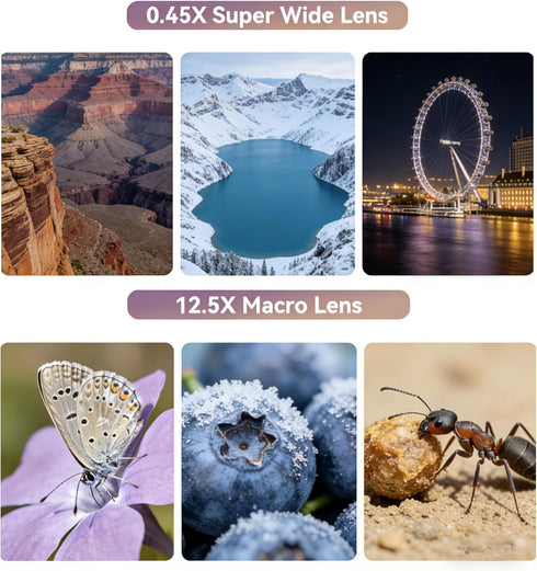 RayHenry 2 1, 0.45X 12.5X Phone Camera Lens Kit in Wide Angle Lens+ Macro Lens, Cell Phone Len Attachments Accessory