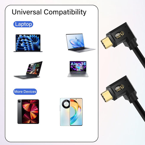 90 Degree USB 4.0 Cable, Right Angled USB C to USB C Extension Cable, 240W Fast Charging for Mobile Devices