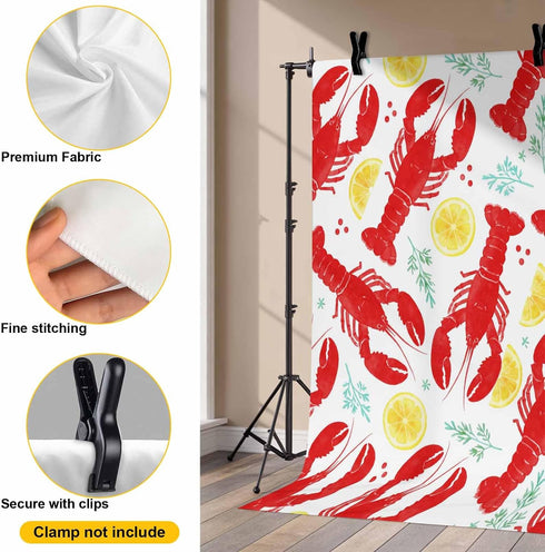 Generic Summer 12 8 Fruit Photo Backdrop for Photoshoot, x FT Red Lobsters Watercolor Lemon Slices Green Leaves Photo