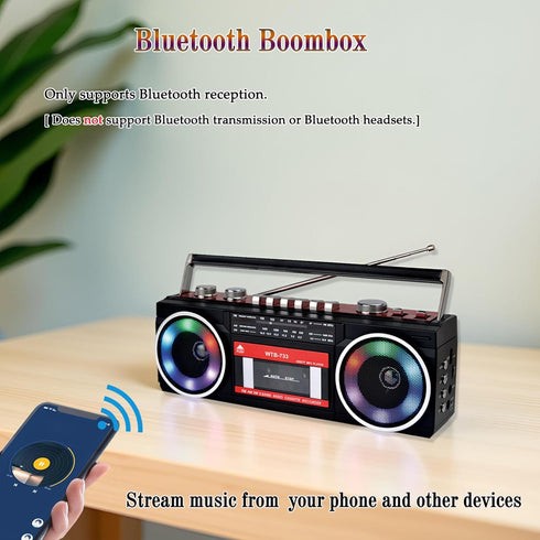 WISCENT 80's Cassette Retro Player Recorder with AM/FM/SW Radio, Bluetooth Boombox, USB, Built-in MIC for Voice