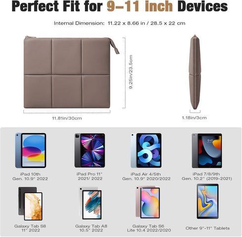 MoKo 9-11 Inch Puffy Tablet Sleeve Bag for New 11-inch iPad Pro M4/iPad Air M2, iPad 10th Gen 10.9, Built-in Elastic
