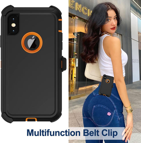 Shop iPhone X/Xs Case with Belt Clip Holster, Rugged Military Grade Protection & 2X Screen Protectors (Orange).
