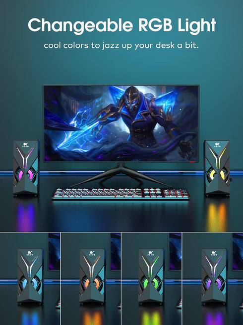 OROW Computer Speakers, Desktop Speakers with Various Colorful LED, 10W Gaming Speakers with Volume Control,RGB Computer Speakers for Monitor/Laptop,3.5mm Aux Input,Lights Can be Turned Off