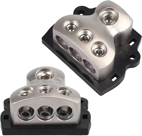 3 Way Power Distribution Block, 1x 0 Gauge In / 3X 4 Gauge Out, Amp Power Ground Distributor, 2 Pack