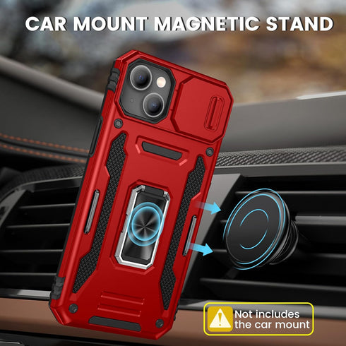 Maxdara iPhone 15 Case with Slide Camera Cover, Screen Protector & 360° Rotate Ring Stand, Red, 6.1 inch.