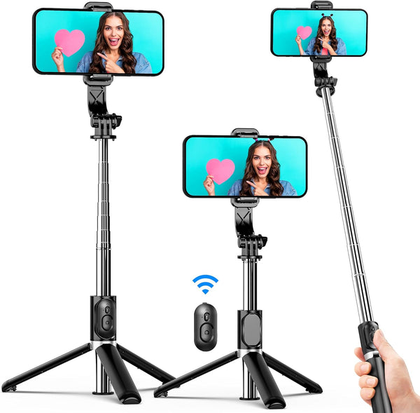 Selfie Stick Tripod, All in One Extendable & Portable Selfie Stick with Wireless Remote Compatible with iPhone 14 13 12