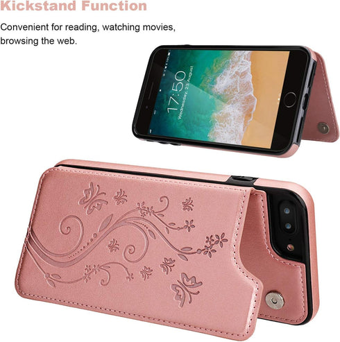 Vaburs iPhone 7 Plus/8 Plus Case Wallet with Card Holder - Rose Gold Premium PU Leather Flip Cover
