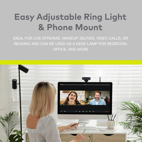 Knox Gear Clip On Selfie Ring Light Stand with Flexible Arm and Interchangeable Cell Phone Holder and Webcam/Camera
