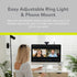 Knox Gear Clip On Selfie Ring Light Stand with Flexible Arm and Interchangeable Cell Phone Holder and Webcam/Camera