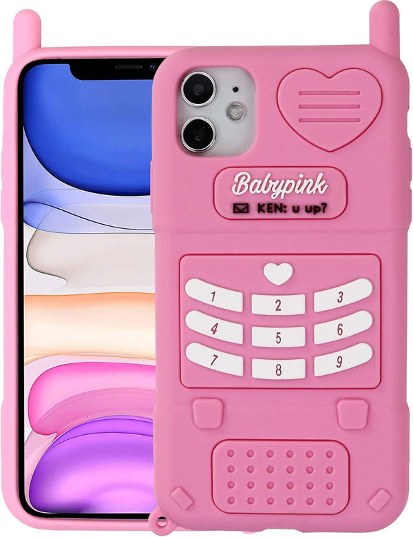 for iPhone 11 6.1'' Case, 3D Cartoon Cute Retro Love Heart Classic Cellular Phone Shaped Soft Silicone Rubber Cover