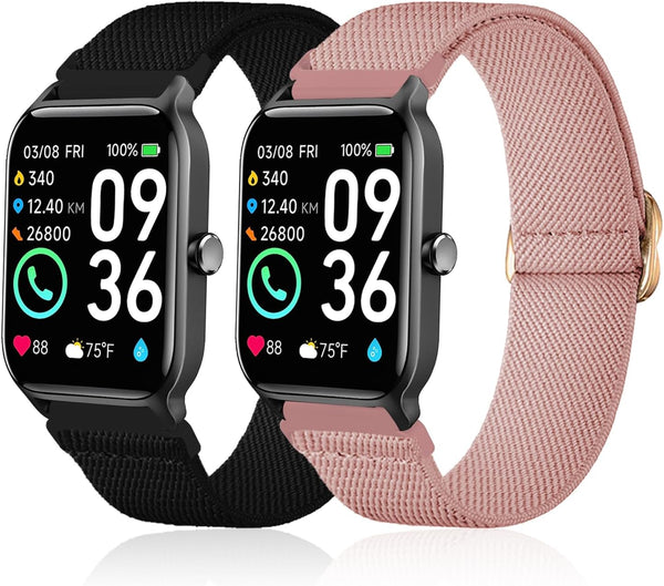 2 Pack Stretchy Nylon Watch Bands, Compatible with Woneligo/Fitpolo Smart Watch IDW13, Soft Elastic Straps for Men Women
