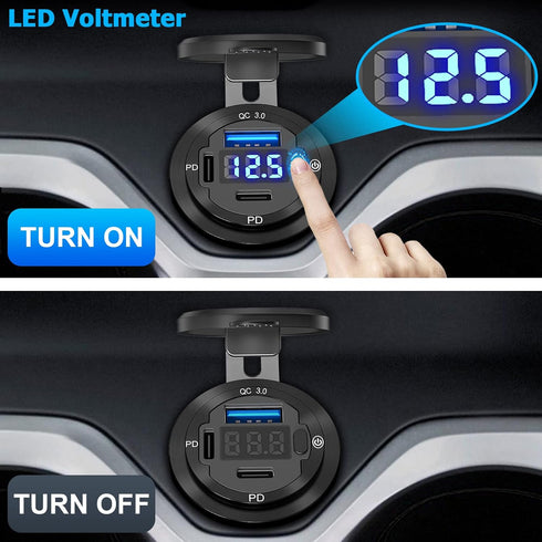 USB C Car Charger Socket, 12V USB Outlet 2 Pack, Aluminum Metal 78W Dual USB-C PD 30W and 18W QC3.0