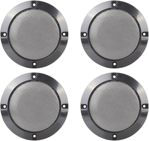 X AUTOHAUX 4pcs 4 Inch Metal Glossy Audio Speaker Cover, Subwoofer Grill Horn Guard, Black