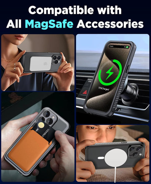 Beeasy Waterproof Case for iPhone 15 Pro, 360 Degree Outdoor Protective with Screen Protector, Black 6.1"