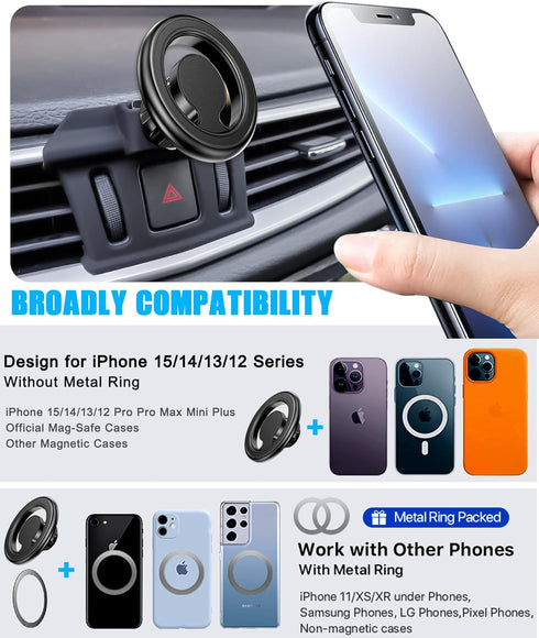 Mag-Safe Car Phone Holder Mount for Nissan Rogue 2014-2020, Custom Magnetic Air Vent Stand for iPhone 15 14 13 12 Pro
