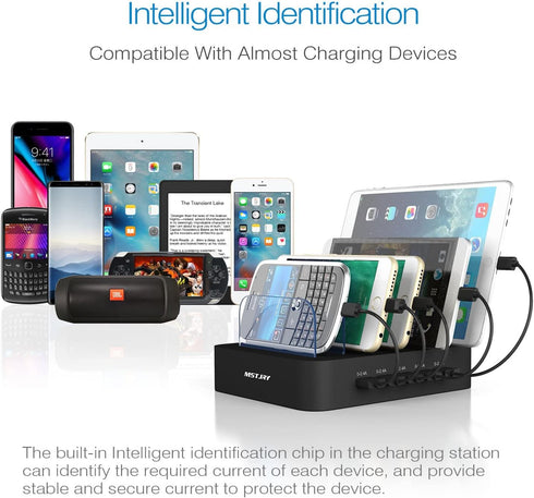 MSTJRY Charging Station Dock for Multiple Devices, 5 Port USB-A Charging Station for iPhone, iPad, Cell Phones, Tablets