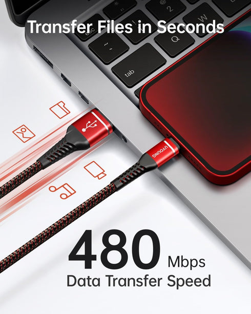3-Pack 1ft Lightning Cable - Fast Nylon Braided iPhone Charger for Apple iPhone 14/13/12/11/Xs Max/Xr/8/7/6s Plus/iPad