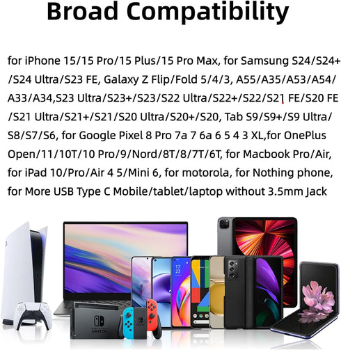 USB C Headphone for iPhone 15 Pro Max, Samsung S24 Plus, Google Pixel 6a 6 7a 8a Type C Earphone, Noise Canceling