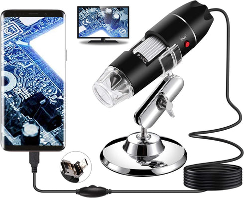 USB Microscope, Digital Handheld 40X-1000X Magnification Mini Video Camera with 8 Adjustable LED Lights