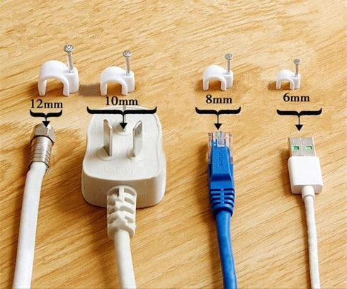 Round Cable Wire Clips for RG6/RG59/CAT5/CAT6/RJ45 - 400pcs Single Coaxial Nail Clamps (6mm + 8mm + 10mm + 12mm)