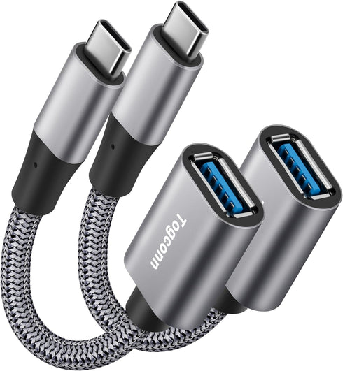 USB-C to USB 3.1 Adapter (2 Pack), Nylon Braided Type-C OTG Cable USB C Male to USB A 3.0 Female Connector for iPhone