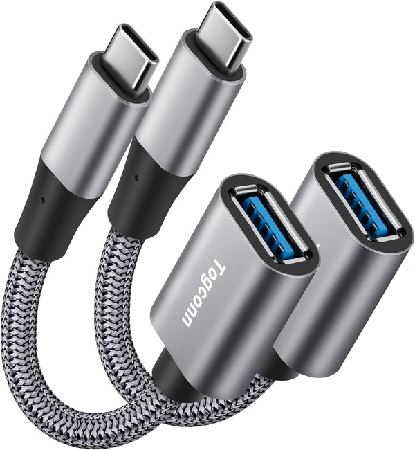 USB-C to USB 3.1 Adapter (2 Pack), Nylon Braided Type-C OTG Cable USB C Male to USB A 3.0 Female Connector for iPhone