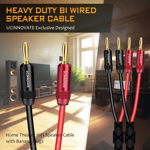 UCINNOVATE 2 Pack Bi-Wire Speaker Cable with Gold Plated Banana Plugs, 13 AWG HiFi OFC Audio Wire (1.5m / 4.9FT)