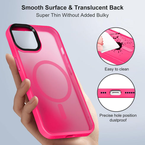 BossKiss Slim Translucent Matte iPhone 13 Case - Hot Pink, Anti-Fingerprint, Shockproof, with Screen+Camera Protector,