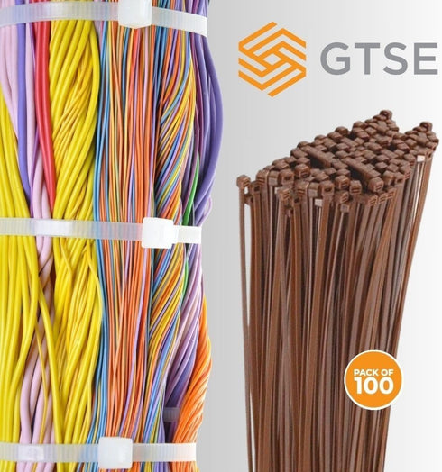 GTSE 12 Inch Brown Zip Ties, 100 Pack, 50lb Strength, UV Resistant Nylon Cable Ties, Self-Locking