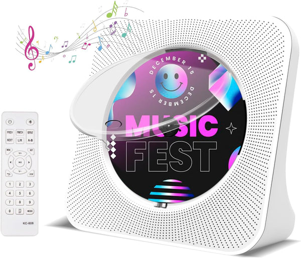 Jimwey Portable CD Player with Bluetooth, HiFi Speakers, FM Radio, Remote Control, LED Display, Supports