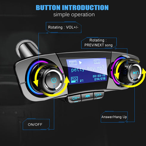 Bluetooth FM Transmitter Car Kit with Handfree-Calling, Dual USB Port, MP3 Player, TF Card, USB Flash Drive