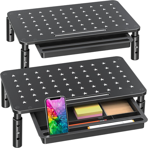 Zimilar 2 Pack Monitor Stand Riser with Drawer - 3 Height Adjustable Metal Stand for Computer, Laptop, Printer
